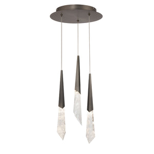 Solitude 3 Multi-Light Pendant (Round Canopy) in Aged Brass with Optic Haze Quartz | Schonbek - BPD31403-AB
