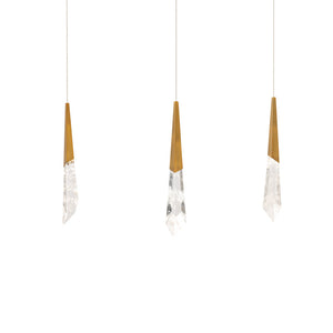 Solitude 3 Multi-Light Pendant (Linear Canopy) in Aged Brass with Optic Haze Quartz | Schonbek - BPD31403L-AB