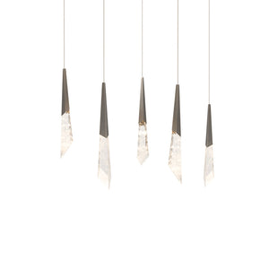 Solitude 5 Multi-Light Pendant (Linear Canopy) in Antique Nickel with Optic Haze Quartz | Schonbek - BPD31405L-AN