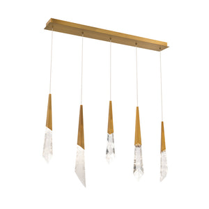 Solitude 5 Multi-Light Pendant (Linear Canopy) in Aged Brass with Optic Haze Quartz | Schonbek - BPD31405L-AB