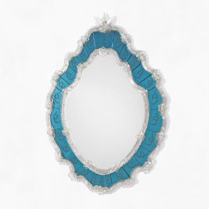 FIORI Murano Glass Mirror - Blue Frame with Clear Border | Decorative Crafts - TBN10-BC44