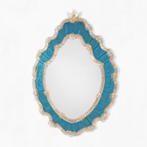 FIORI Murano Glass Mirror - Blue Frame with Gold Border | Decorative Crafts - TBN10-BO44