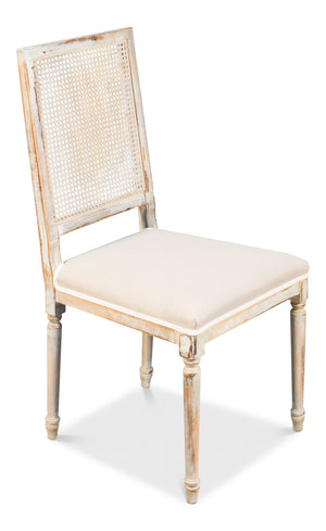 Cane Back Side Chair, Grey Oak, Flax | Sarreid - U094-06F01