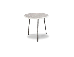 KAII Medium End Table Grey Marble Hammered Edge/Black Iron Legs | Mobital - WEN-KAII-GREY-MEDIU