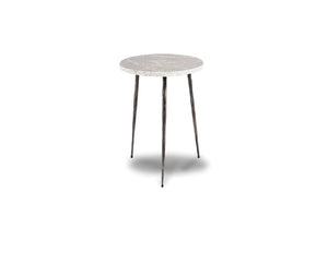 KAII Tall End Table Grey Marble Hammered Edge/Black Iron Legs | Mobital - WEN-KAII-GREY-TALL