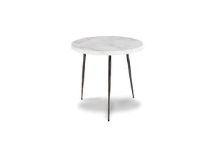 KAII Medium End Table White Marble Hammered Edge/Black Iron Legs | Mobital - WEN-KAII-WHIT-MEDIU