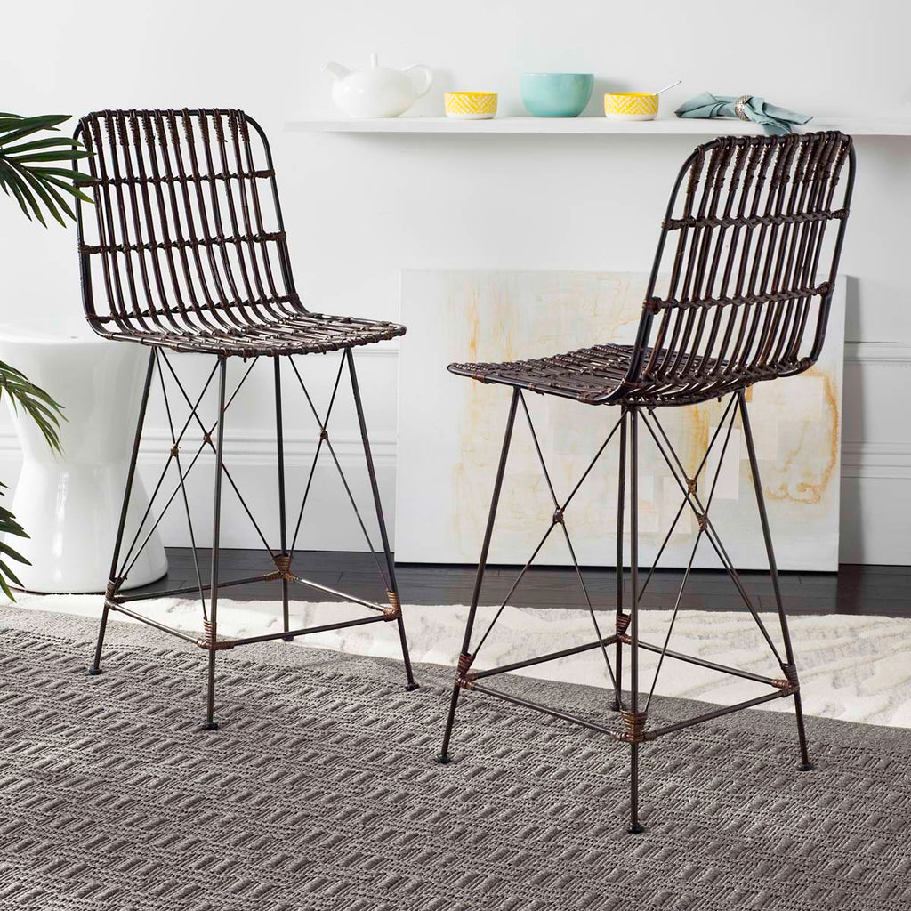 Safavieh Minerva Wicker Counter Stool - Brown /Black (Set Of 2)