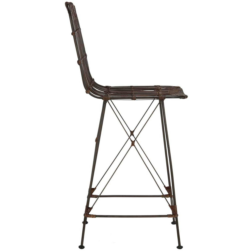 Safavieh Minerva Wicker Counter Stool - Brown /Black (Set Of 2)