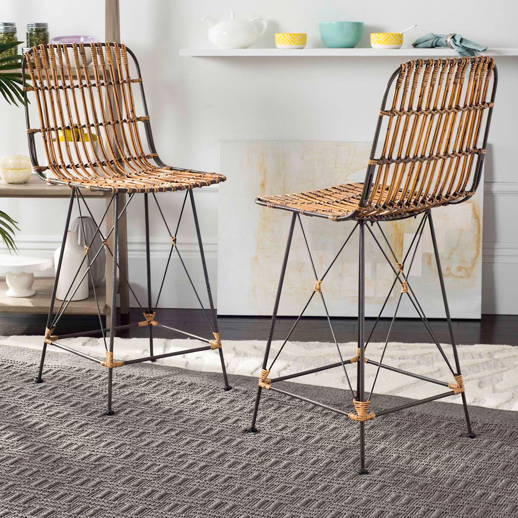 Safavieh Minerva Wicker Counter Stool  - Natural / Black (Set of 2)