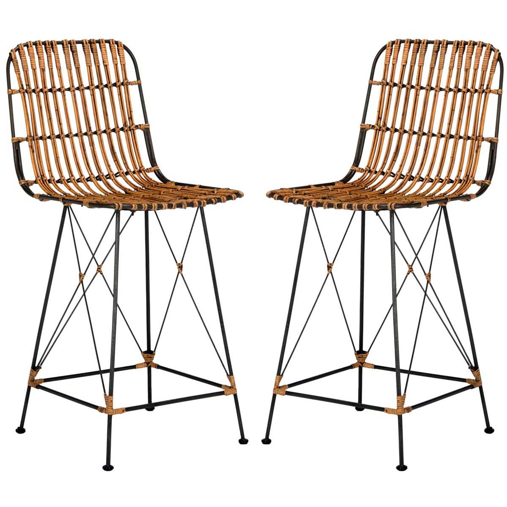 Safavieh Minerva Wicker Counter Stool  - Natural / Black (Set of 2)