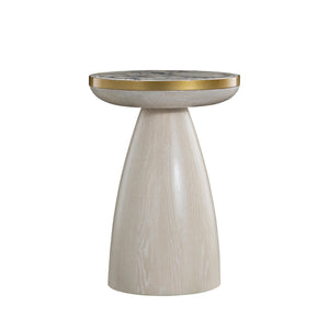 Cain Wood Round Marble Top Side Table - White | Gabriella White - SCH-175767