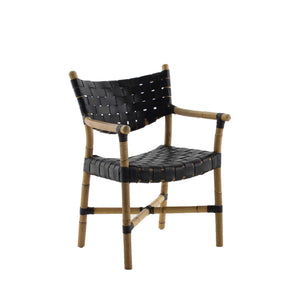 Morrison Natural Rattan Leather Open Weave Arm Chair - Black | Gabriella White - SCH-158230
