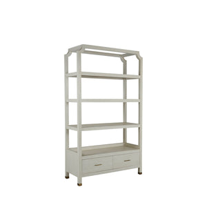 Crest Mindi Wood Iron Bookcase - 2 Drawers, Cerused White | Gabriella White - SCH-169295
