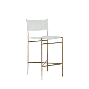 Landon Hair On Hide Leather Metal Bar Stool - Antique Brass Natural Ivory | Gabriella White - SCH-175163