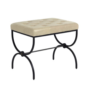 Galvin Leather Iron Ottoman - Light Gray Textured Black Brushed Brass | Gabriella White - SCH-161205