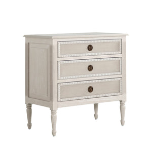 Caroline Oak Wood Nightstand - 3 Drawers, Cerused White | Gabriella White - SCH-175825