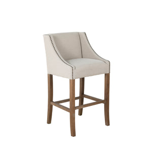 Winston Oak Bar Stool - Burnished Sunbrella Linen Dove Antique Brass | Gabriella White - SCH-578-S300-F03