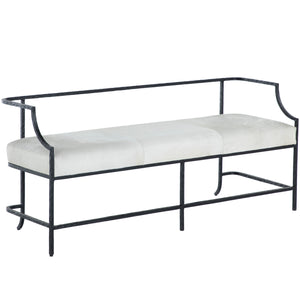 Victor Hair-on-Hide Leather Iron Open Back Bench - Black Ivory | Gabriella White - SCH-175193