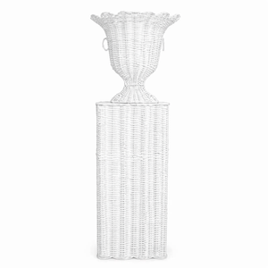 White Square Scalloped Wicker Urn and Pedestal (2 Options)