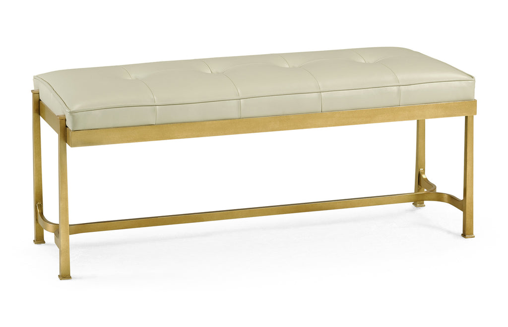 Luxe Gilded Iron & Cream Leather Bench | Jonathan Charles - 494150-G-L014