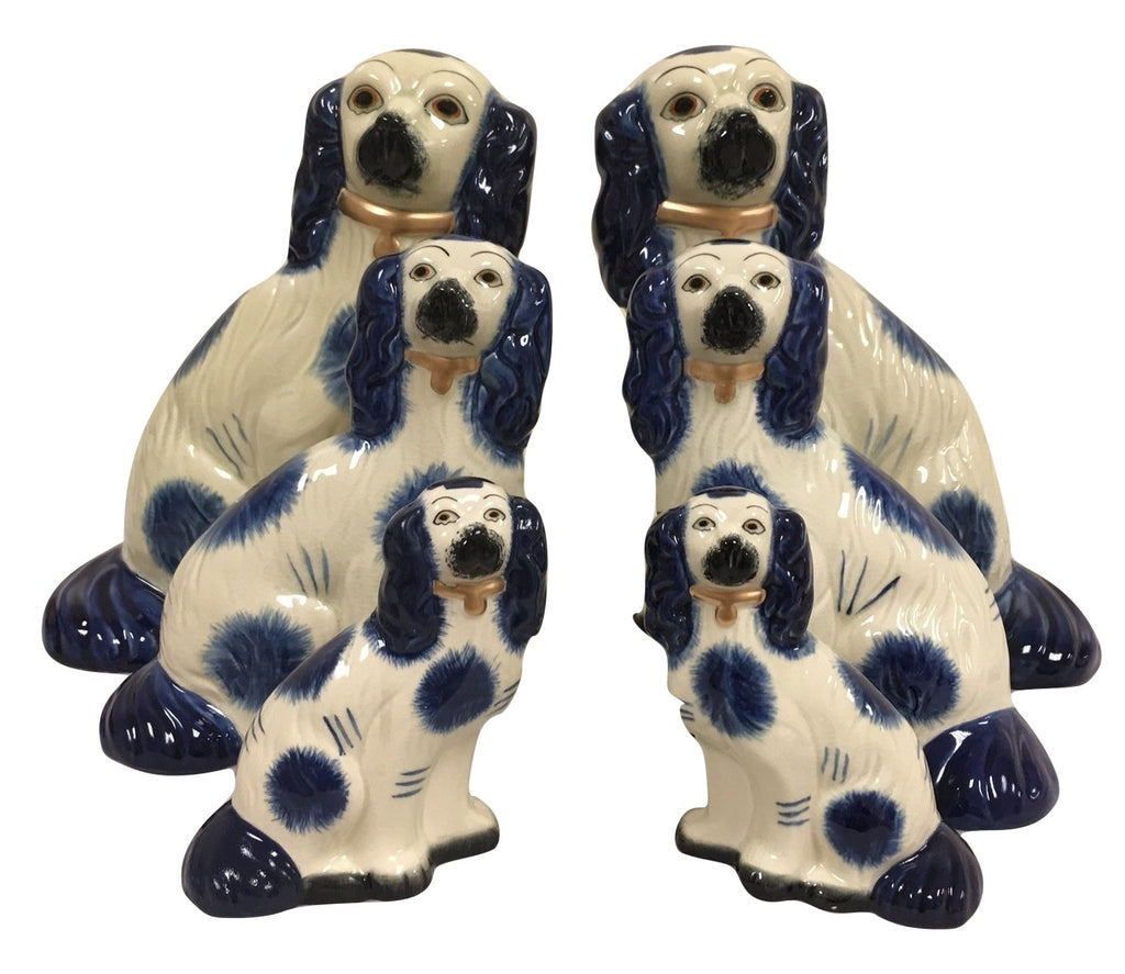 Pair Of Ivory/Blue Staffordshire Dogs (Medium) | Enchanted Home - POR133