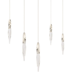 Kindjal 5 Multi-Light Pendant (Linear Canopy) in Polished Nickel with Clear Optic Crystal | Schonbek - BPD13205L-PN