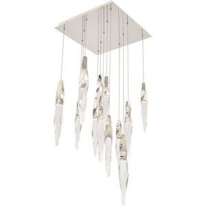 Kindjal 13 Multi-Light Pendant (Square Canopy) in Polished Nickel with Clear Optic Crystal | Schonbek - BPD13213S-PN