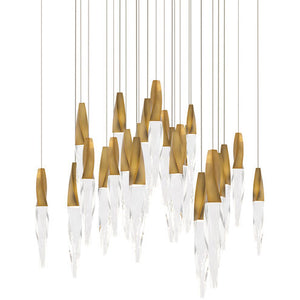 Kindjal 25 Multi-Light Pendant (Square Canopy) in Aged Brass with Clear Optic Crystal | Schonbek - BPD13225S-AB