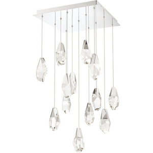 Martini 13 Multi-Light Pendant (Square Canopy) in Polished Nickel with Optic Haze Quartz | Schonbek - BPD20213SOH-PN