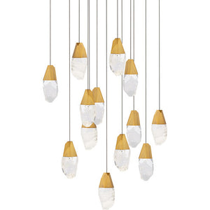 Martini 13 Multi-Light Pendant (Square Canopy) in Aged Brass with Optic Haze Quartz | Schonbek - BPD20213SOH-AB