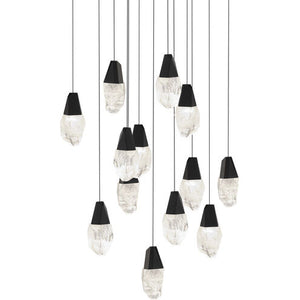 Martini 13 Multi-Light Pendant (Square Canopy) in Black with Optic Haze Quartz | Schonbek - BPD20213SOH-BK