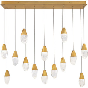 Martini 14 Multi-Light Pendant (Linear Canopy) in Aged Brass with Optic Haze Quartz | Schonbek - BPD20214LOH-AB