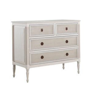 Caroline Mahogany Mindi Wood Chest - 4 Drawers, Cerused White | Gabriella White - SCH-175835