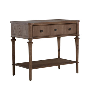 Andrea Oak Wood Nightstand - 1 Drawer, Antique Bronze | Gabriella White - SCH-175824