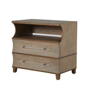 Evonne Mindi Wood Nightstand - 2 Drawers, Cerused Natural Gray | Gabriella White - SCH-168210