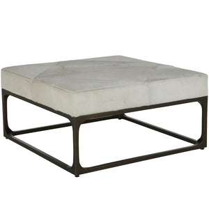 Melanie Hair-on-Hide Leather Steel Ottoman - Black Ivory | Gabriella White - SCH-169330