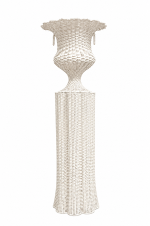 White Round Scalloped Wicker Urn and Pedestal (2 Options)