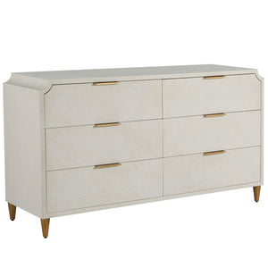 Chiri Mindi Wood Dresser - 6 Drawers, Cerused White | Gabriella White - SCH-168225