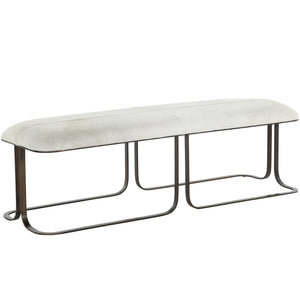 Orson Hair-on-Hide Leather Iron Backless Bench - Black Ivory | Gabriella White - SCH-175031