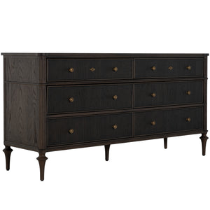 Andrea Oak Wood Dresser - 6 Drawers, Dark Stained Oak | Gabriella White - SCH-175636