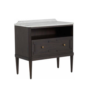 Glenwood Sungkai Wood Marble Top Nightstand - 1 Drawer, Forest Black | Gabriella White - SCH-168200