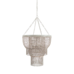 Halia Metal Antique White Washed Wood Beads Chandelier | Gabriella White - SCH-175367