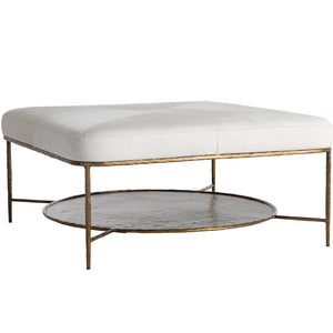 Laurie Hair-on-Hide Leather Iron Square Ottoman | Gabriella White - SCH-175123