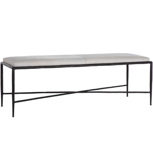 Devoe Hair-on-Hide Leather Iron Backless Bench - Black Ivory | Gabriella White - SCH-175065