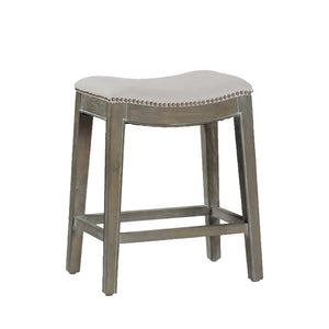 Vivian Sunbrella Linen Oak Counter Stool - Burnished Dove Antique Brass | Gabriella White - SCH-575-S300-F03