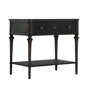 Andrea Oak Wood Nightstand - 1 Drawer, Antique Brass | Gabriella White - SCH-175641