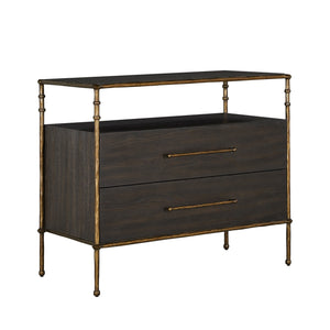 Reese Oak Wood Nightstand - 2 Drawers, Cerused Forest Black | Gabriella White - SCH-175828