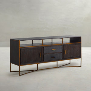 Jameson Iron Mahogany Media Cabinet - 2 Drawers, Natural Black Faux Shagreen | Gabby - SCH-160415