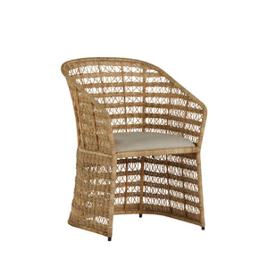 Libby Natural Rattan Metal Sloping Arms Dining Chair - Dark Gray Vienna Custard | Gabriella White - SCH-166335