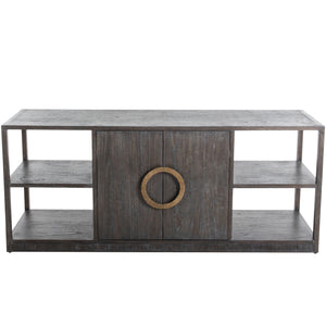 Chrei Mindi Veneer Rectangle Media Console - Brass, Cerused Ash | Gabriella White - SCH-170260